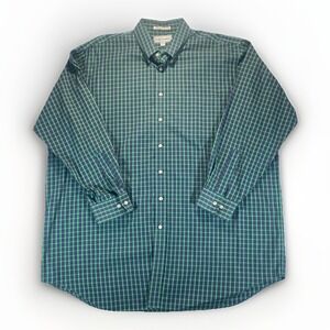 Paul Frederick Button Down Plaid Shirt‎ Blue Green 100% Cotton 19-35 Preppy